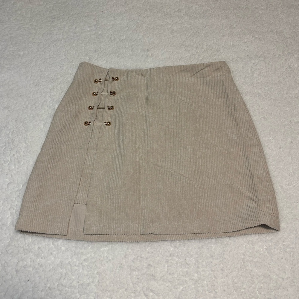 Shein Women Cream Corduroy Studded Mini Skirt